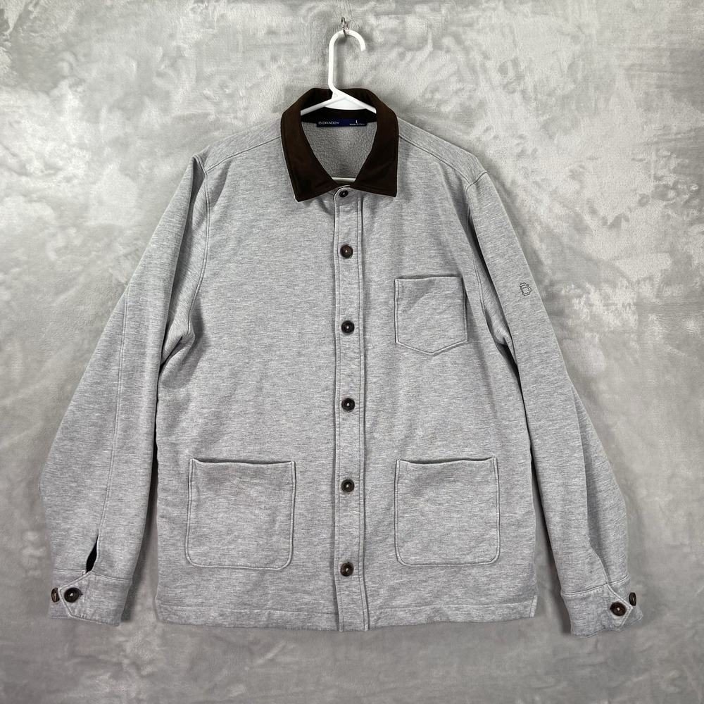 B. Draddy Shirt Jacket Mens Large Chunk Fleece Lined Chore Barn Button Up Gray